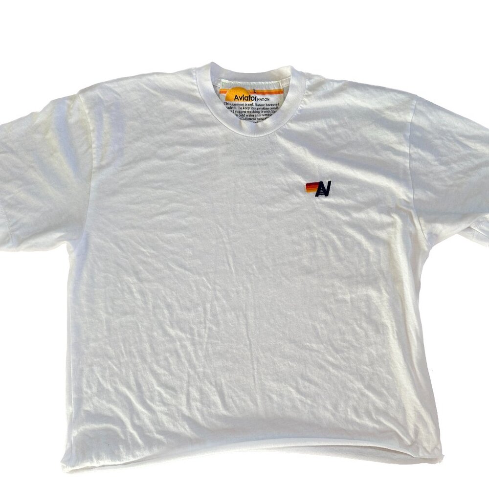 Aviator Nation Basic Boyfriend Tee Embroidered Small A/N Logo White L